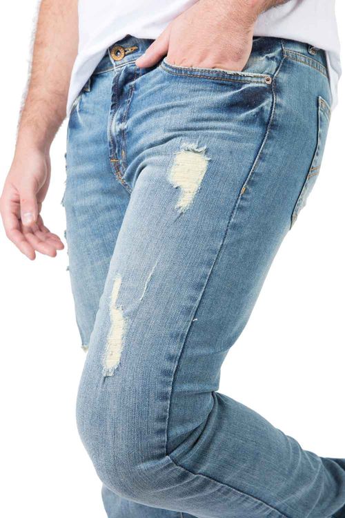Calça Jeans Slim Cós Médio Destroyer