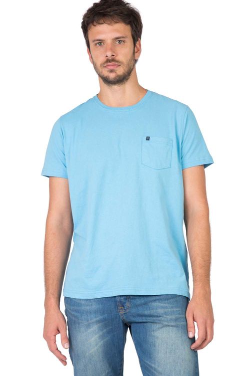 T-Shirt Básica Comfort Com Bolso Azul Turquesa