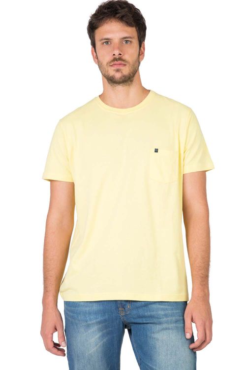 T-Shirt Básica Comfort Com Bolso Amarelo Claro