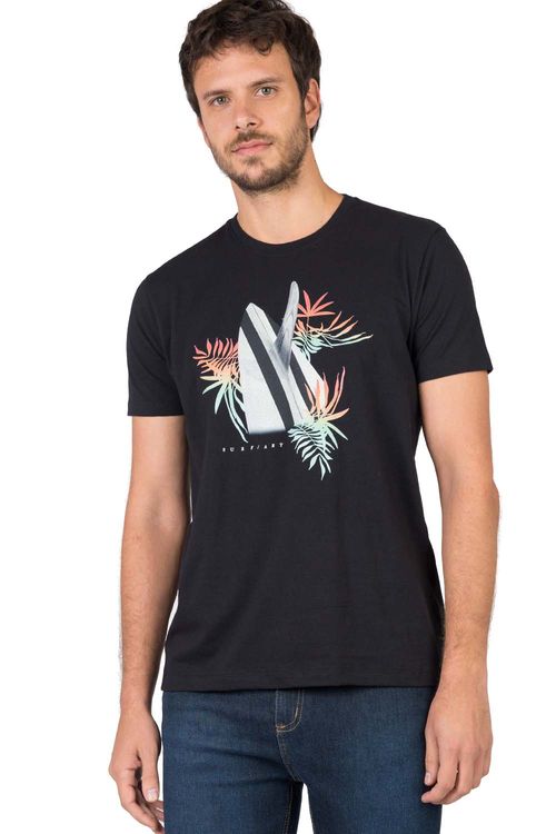 T-Shirt Estampada Surf i Art Preta