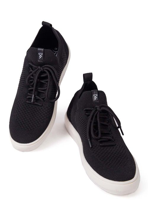 Tênis Knit Com Cadarço Preto