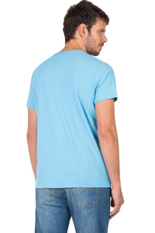 T-Shirt Básica Comfort Com Bolso Azul Turquesa