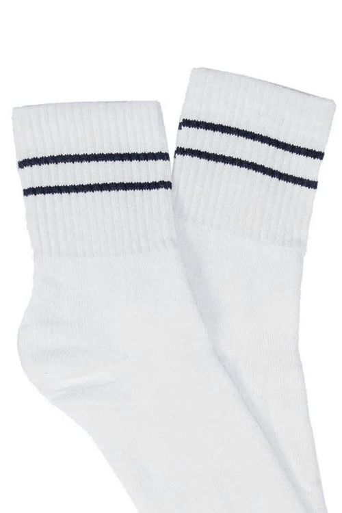 Meia Cano Alto Listras Branca/Preta