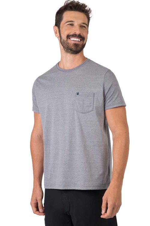 T-Shirt Básica Comfort Mescla Com Bolso Cinza