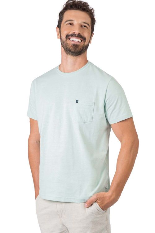 T-Shirt Básica Comfort Mescla Com Bolso Azul Claro