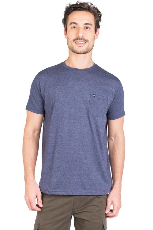 T-Shirt Básica Mescla Com Bolso Azul Marinho