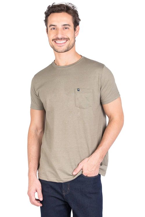 T-Shirt Básica Mescla Com Bolso Verde Militar