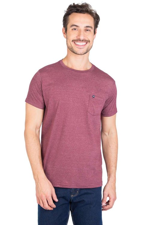 T-Shirt Básica Mescla Com Bolso Vinho