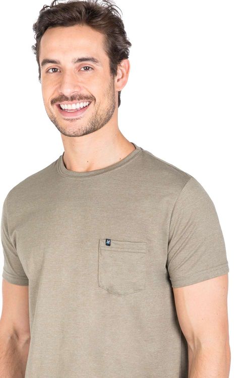 T-Shirt Básica Mescla Com Bolso Verde Militar