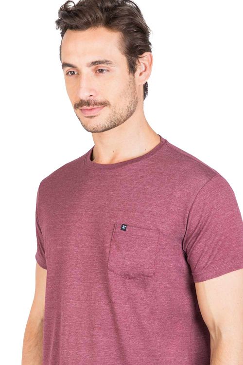 T-Shirt Básica Mescla Com Bolso Vinho