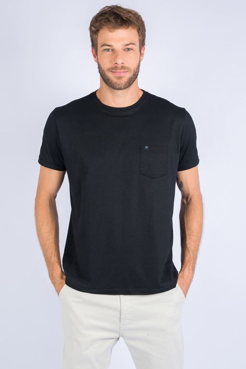 T-Shirt Básica Com Bolso Preta