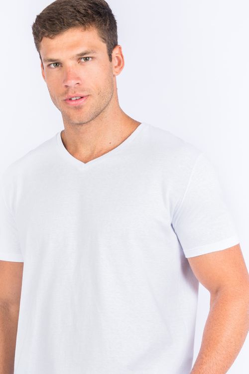 T-Shirt Básica Premium Gola v Sem Costura Branca