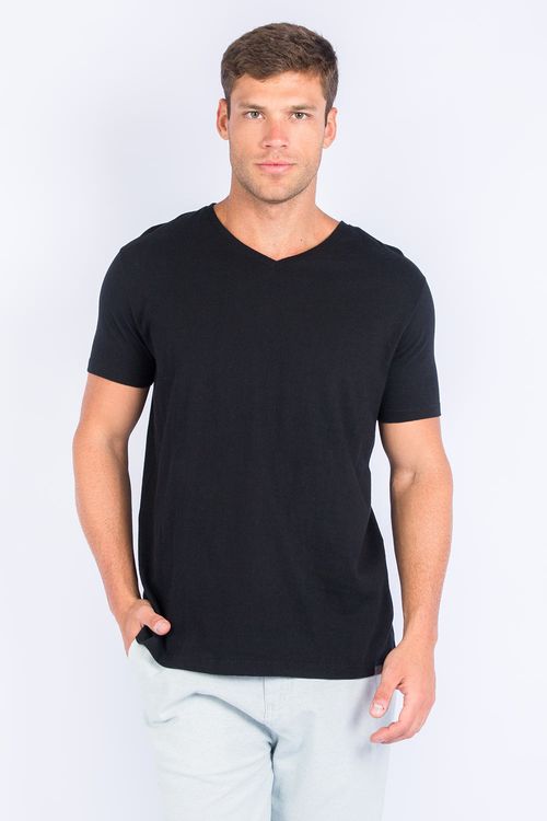 T-Shirt Básica Gola v Premium Sem Costura Preta