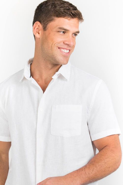 Camisa Manga Curta Linho Branca