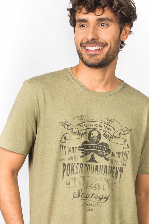 T-Shirt Estampada Poker Caveira Verde Militar