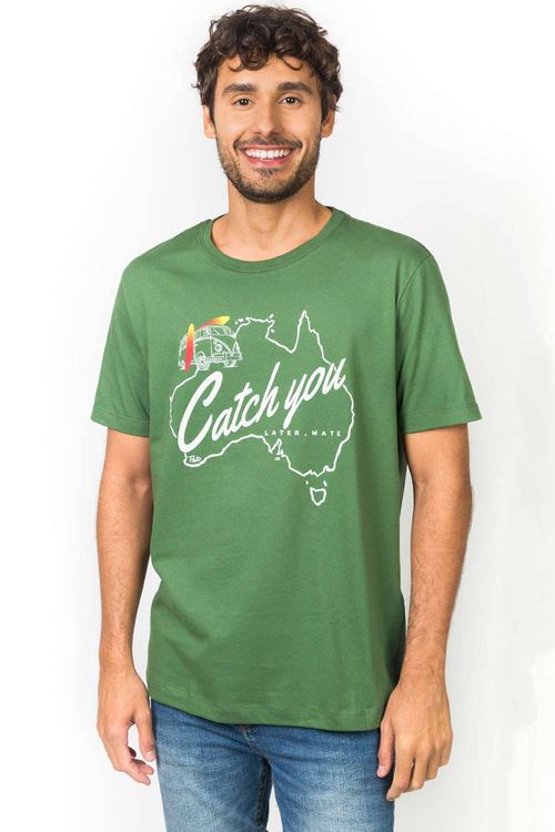 T-Shirt Estampada Catch You Verde Escuro
