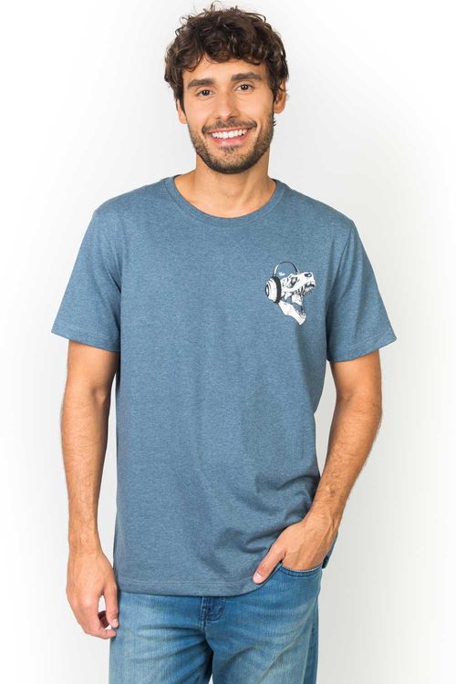 T-Shirt Estampada Dinossauro Azul