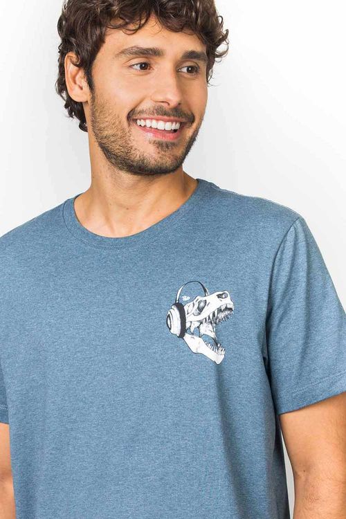 T-Shirt Estampada Dinossauro Azul