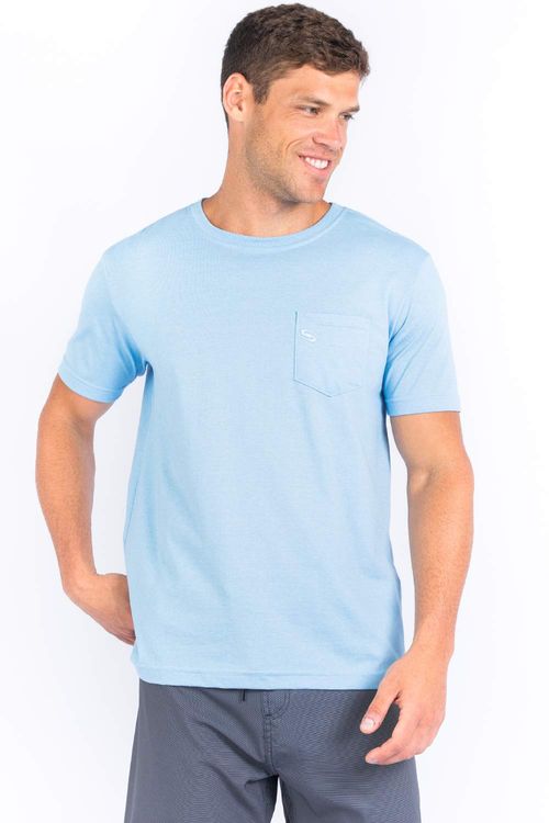 T-Shirt Básica Premium Com Bolso Azul Claro