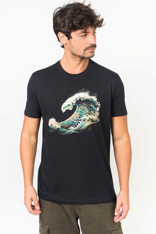 T-Shirt Estampada Wave Preta