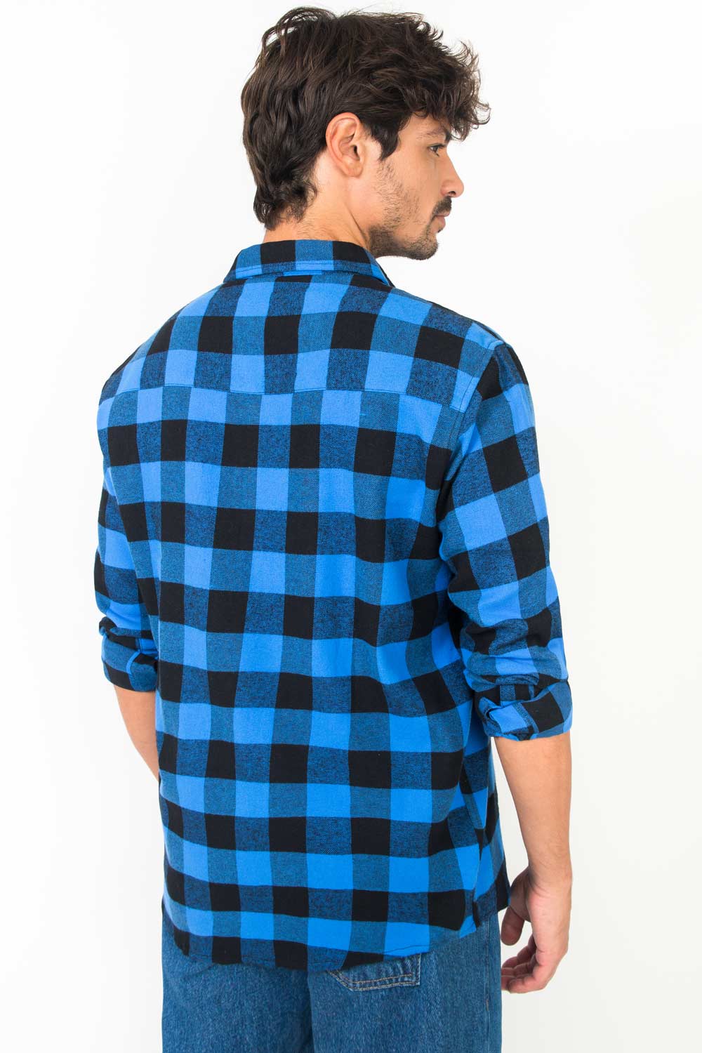 Camisa Xadrez Masculina Preta e Azul Escuro Comfort - Filato Bene