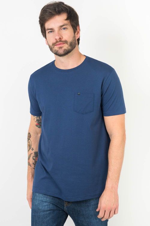 T-Shirt Básica Com Bolso Azul