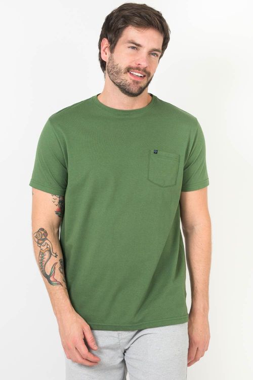 T-Shirt Básica Com Bolso Verde
