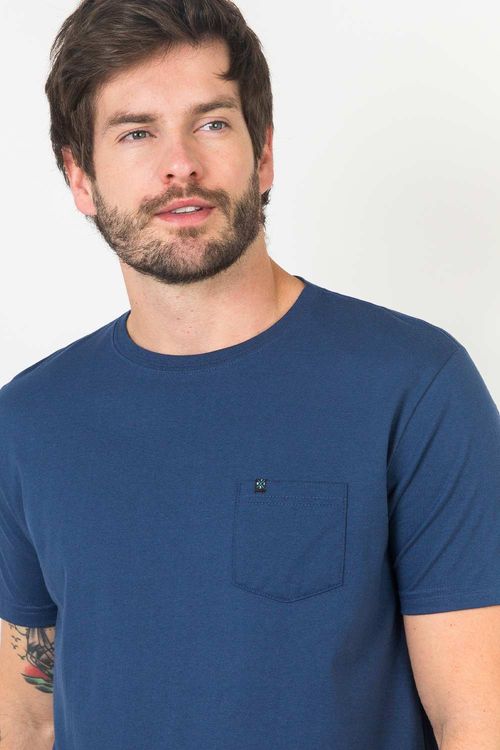 T-Shirt Básica Com Bolso Azul