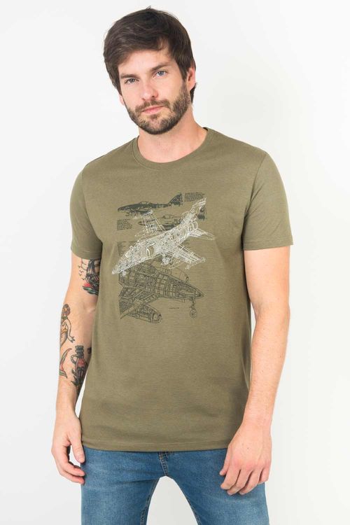 T-Shirt Estampada Aeronave Verde Militar
