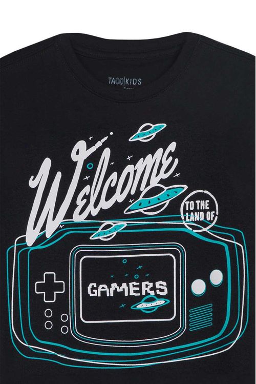 T-Shirt Infantil Estampada Gamers Preta