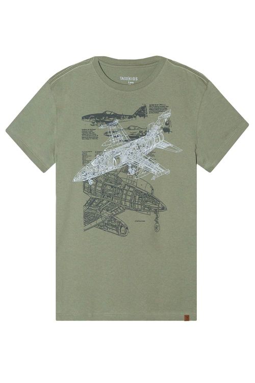 T-Shirt Infantil Estampada Aeronave Verde Militar