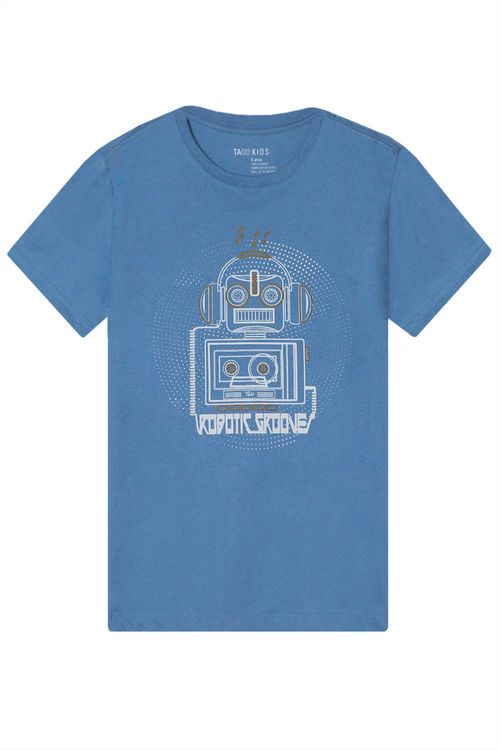 T-Shirt Infantil Estampada Robô Azul Jeans