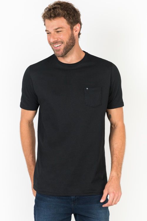 T-Shirt Básica Comfort Com Bolso Preta