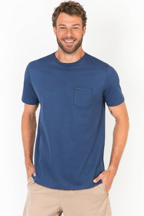 T-Shirt Básica Comfort Com Bolso Azul Marinho