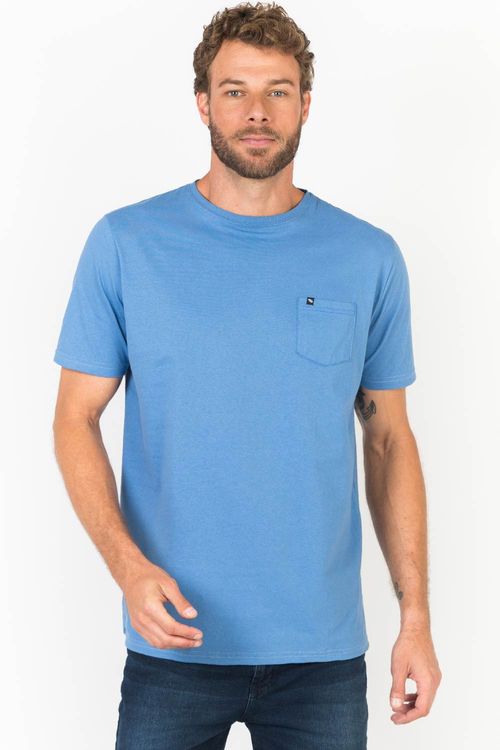 T-Shirt Básica Comfort Com Bolso Azul