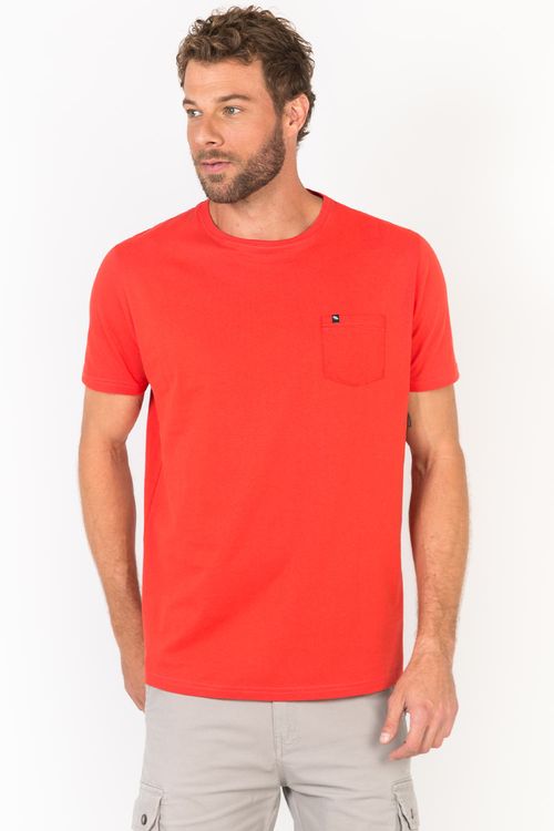 T-Shirt Básica Comfort Com Bolso Vermelha
