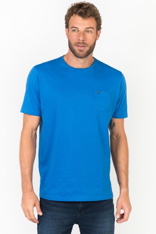 T-Shirt Básica Comfort Com Bolso Azul Royal