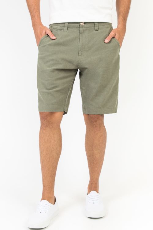 Bermuda Chino De Linho Verde Militar