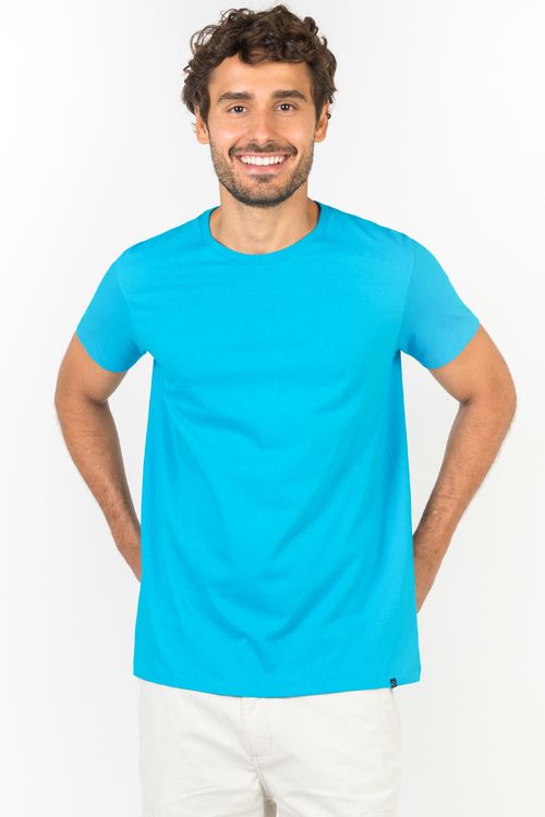 T-Shirt Básica Premium Sem Costura Azul Turquesa