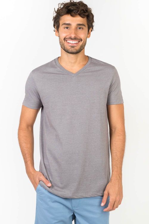 T-Shirt Básica Gola v Premium Sem Costura Lateral Grafite