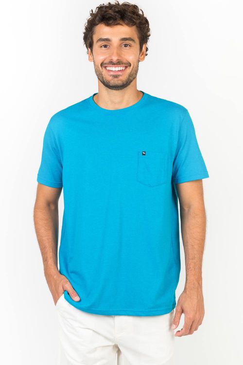 T-Shirt Básica Com Bolso Azul Turquesa
