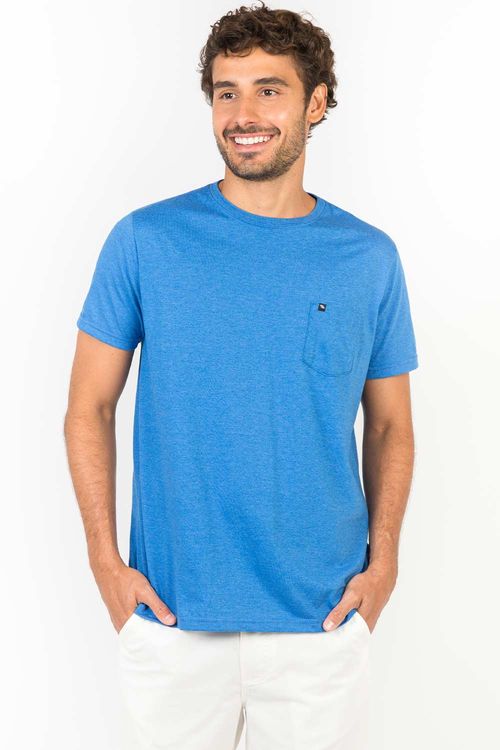 T-Shirt Básica Com Bolso Azul