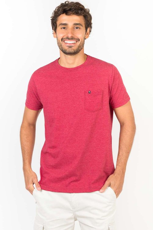 T-Shirt Básica Com Bolso Vermelho Escuro