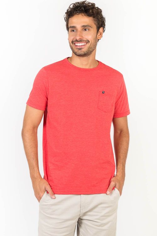 T-Shirt Básica Com Bolso Vermelho