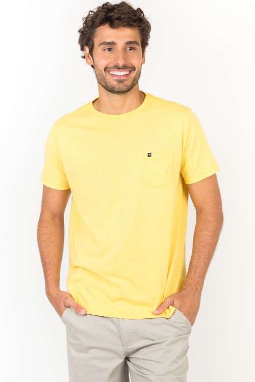 T-Shirt Básica Com Bolso Amarelo