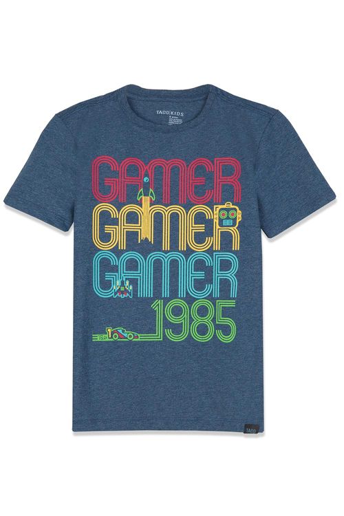 T-Shirt Infantil Estampada Gamer Azul Marinho