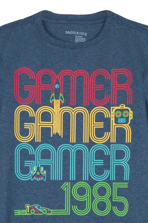 T-Shirt Infantil Estampada Gamer Azul Marinho