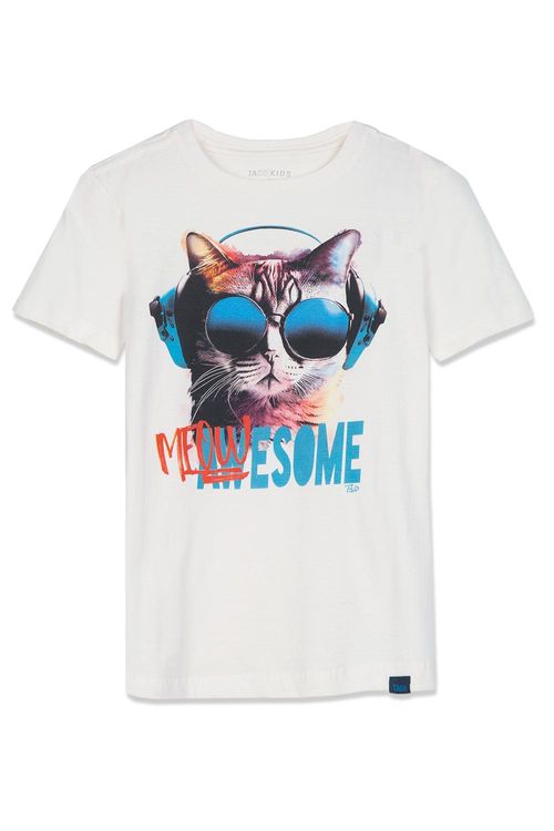 T-Shirt Infantil Estampada Cat Off White