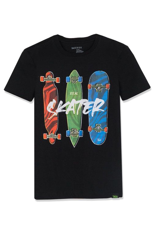 T-Shirt Infantil Estampada Skate Preta