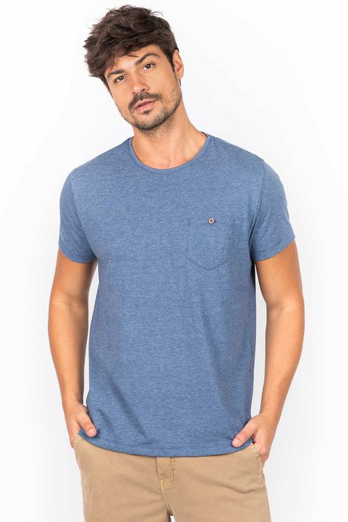 T-Shirt Com Bolso e Botão Azul Marinho